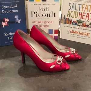 Very RED satin heels.